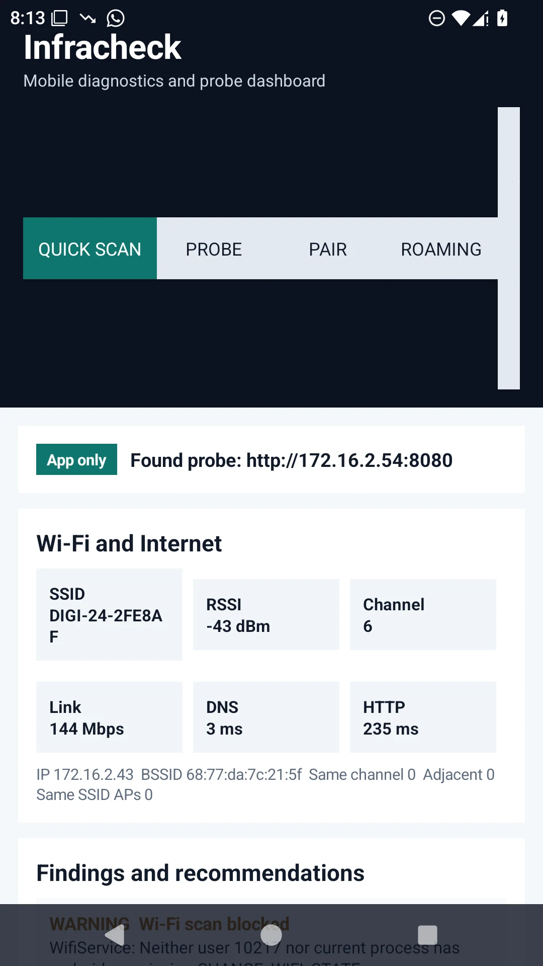 Prezentarea aplicației Android Infracheck pentru diagnostic de rețea