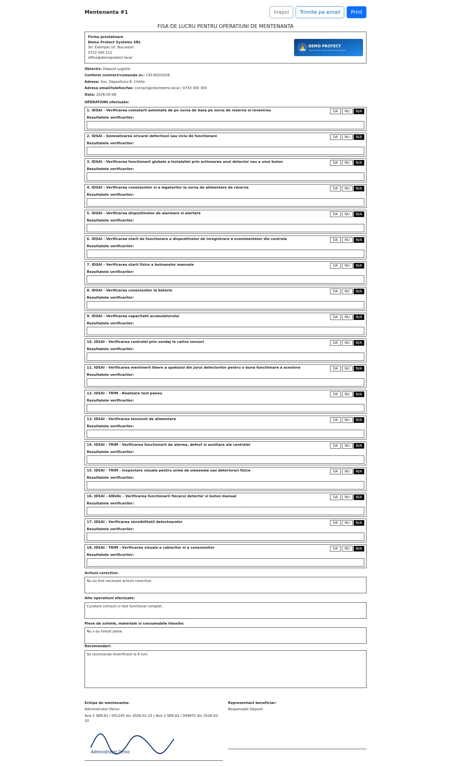 Interfața publică PV Digital pentru rapoarte de intervenție